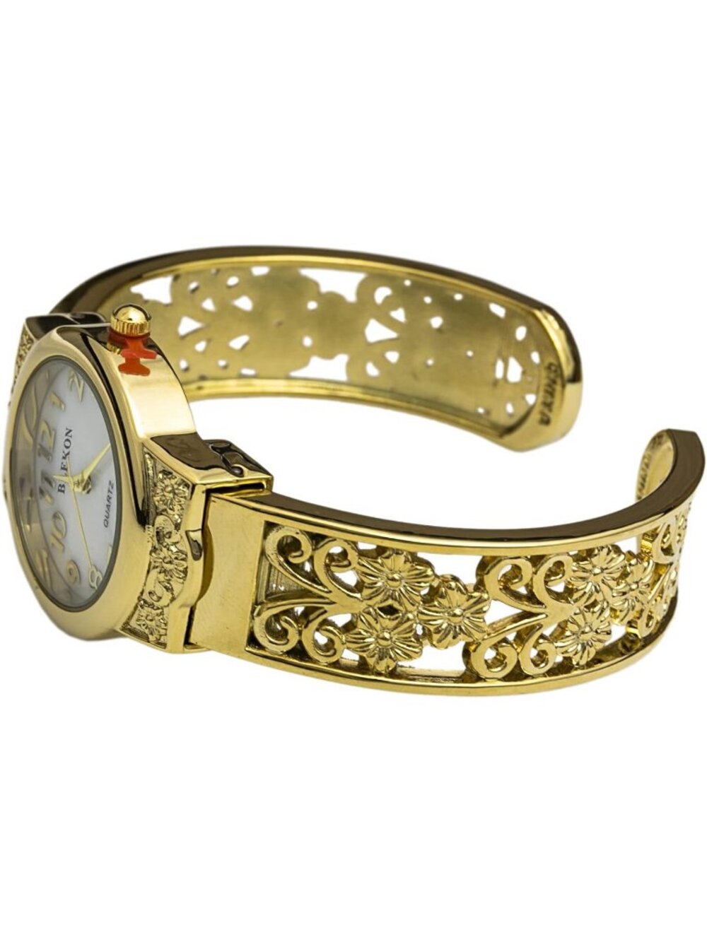 Women's Gold Japanese Quart 28mm Case Elegantly Designed Cuff Bangle Watch - Picture 3 of 6